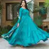 Firozi Vichitra Silk Embroidery Work Gown