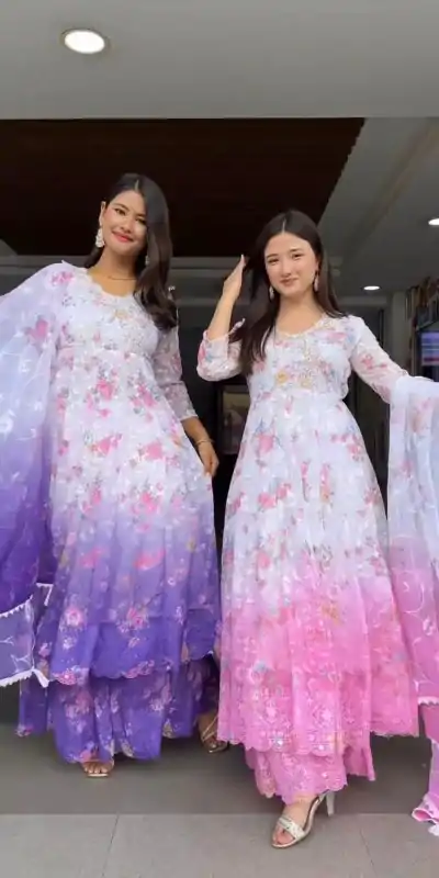 ST 1126 Pink Faux Georgette Gown Perfect for Wedding, Party, Diwali, Makar Sankranti, Mehendi – . Special Price ₹2599. Delivery 4-6 Working Days. | Jump Suits, Salwar suit, Designer Suits, Casual Suits, Creative suits, Palazzo Suits, Party Wear Suits, Patiala Suits, Straight Suits