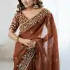 Rust Fandy Chiffon Embroidery Work Saree