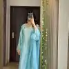 Sky Blue Moss Satin Embroidery Bead Work Salwar Suit