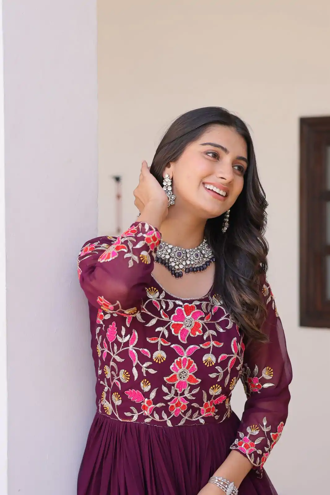 Ram 082 Wine Fox Georgette Gown Perfect for Wedding, Party, Sangeet, Durga Puja, Reception – . Grab it for ₹1849. Delivery 4-6 Working Days. Shop now. | Jump Suits, Salwar suit, Designer Suits, Casual Suits, Creative suits, Palazzo Suits, Party Wear Suits, Patiala Suits, Straight Suits