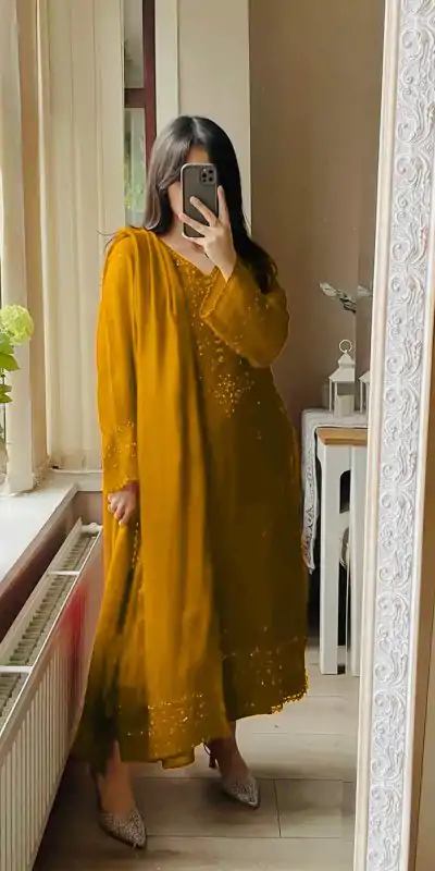 Yellow Georgette Embroidery Work Salwar Suit
