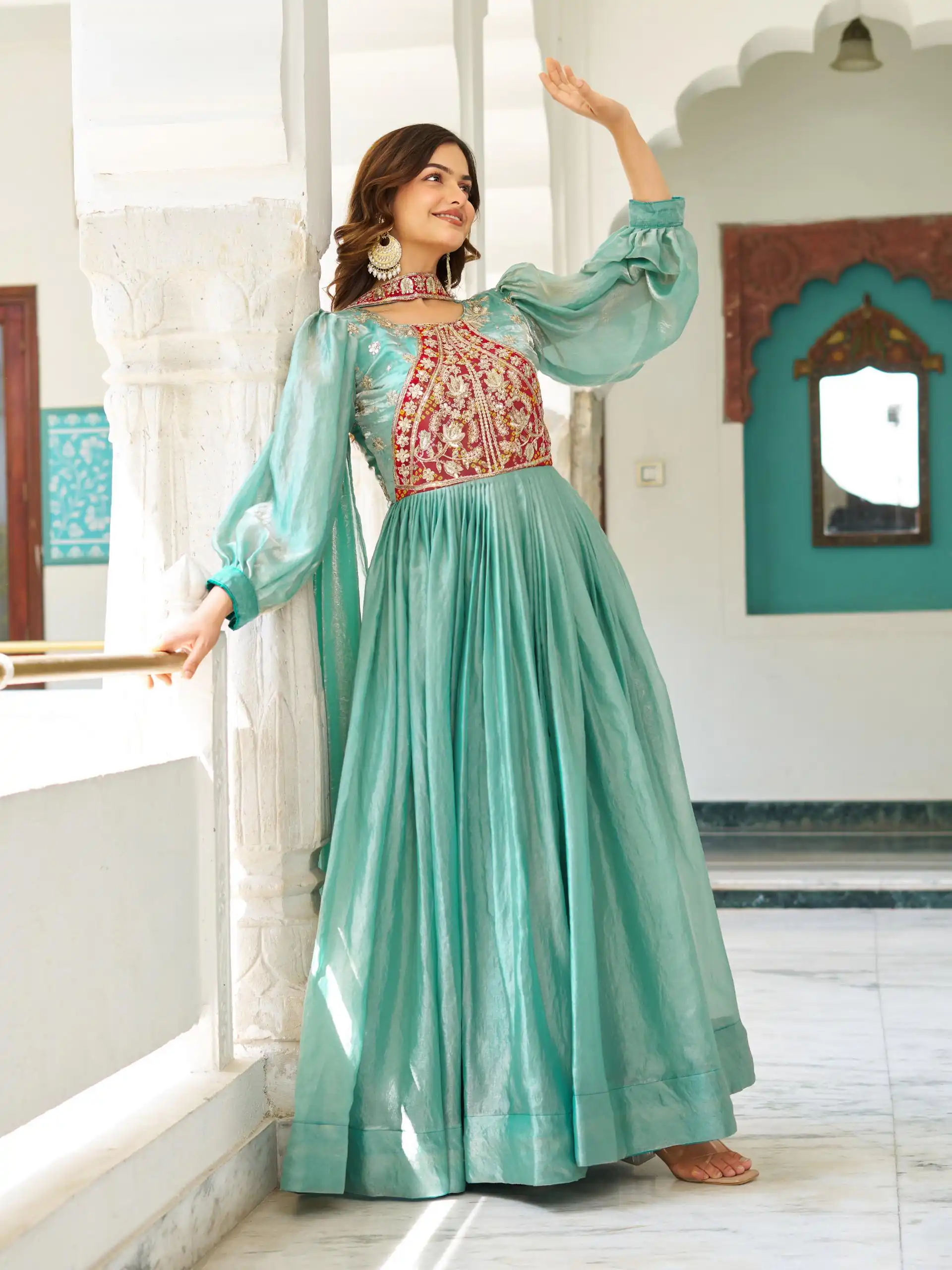 Pista Fendy Silk Embroidery Work Gown
