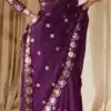 Wine Georgette Mirror Sequence Work Saree