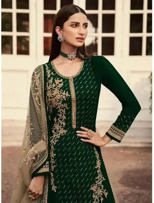 Green Georgette Embroidery Stone Work Lehenga Choli - Image 2