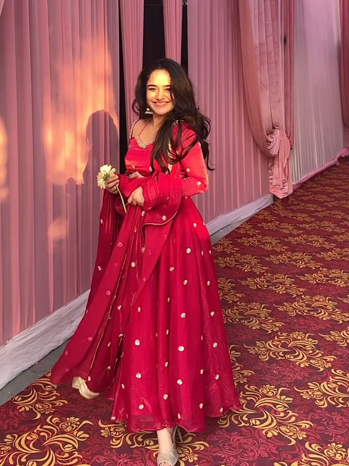 Red Fendy Silk Lace Work Salwar Suit