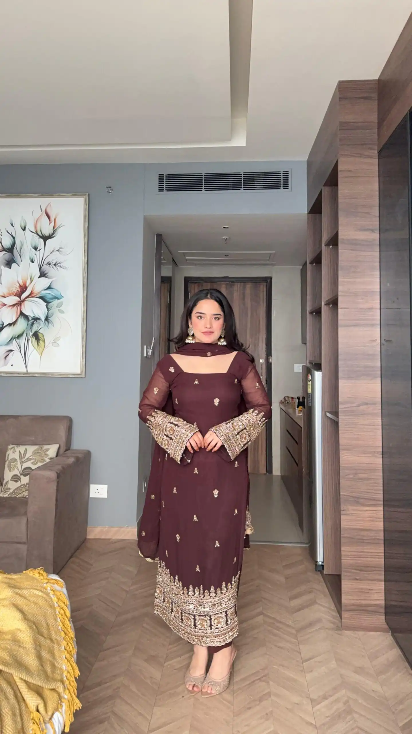 Brown Georgette Embroidery Work Salwar Suit - Image 2