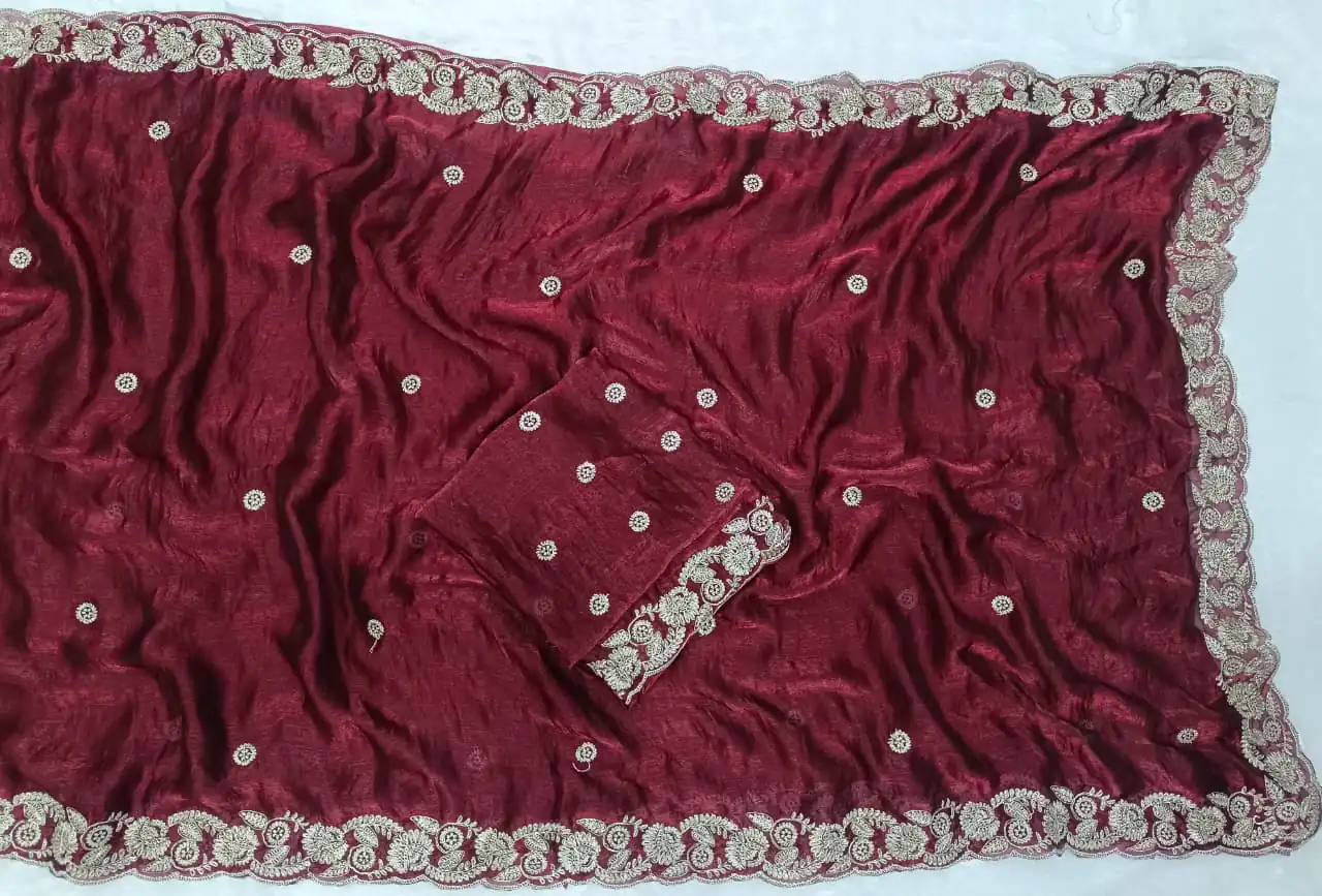 Maroon Space Silk Embroidery Work Saree - Image 2