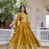 Mustered Vichitra Embroidery Work Lehenga Choli