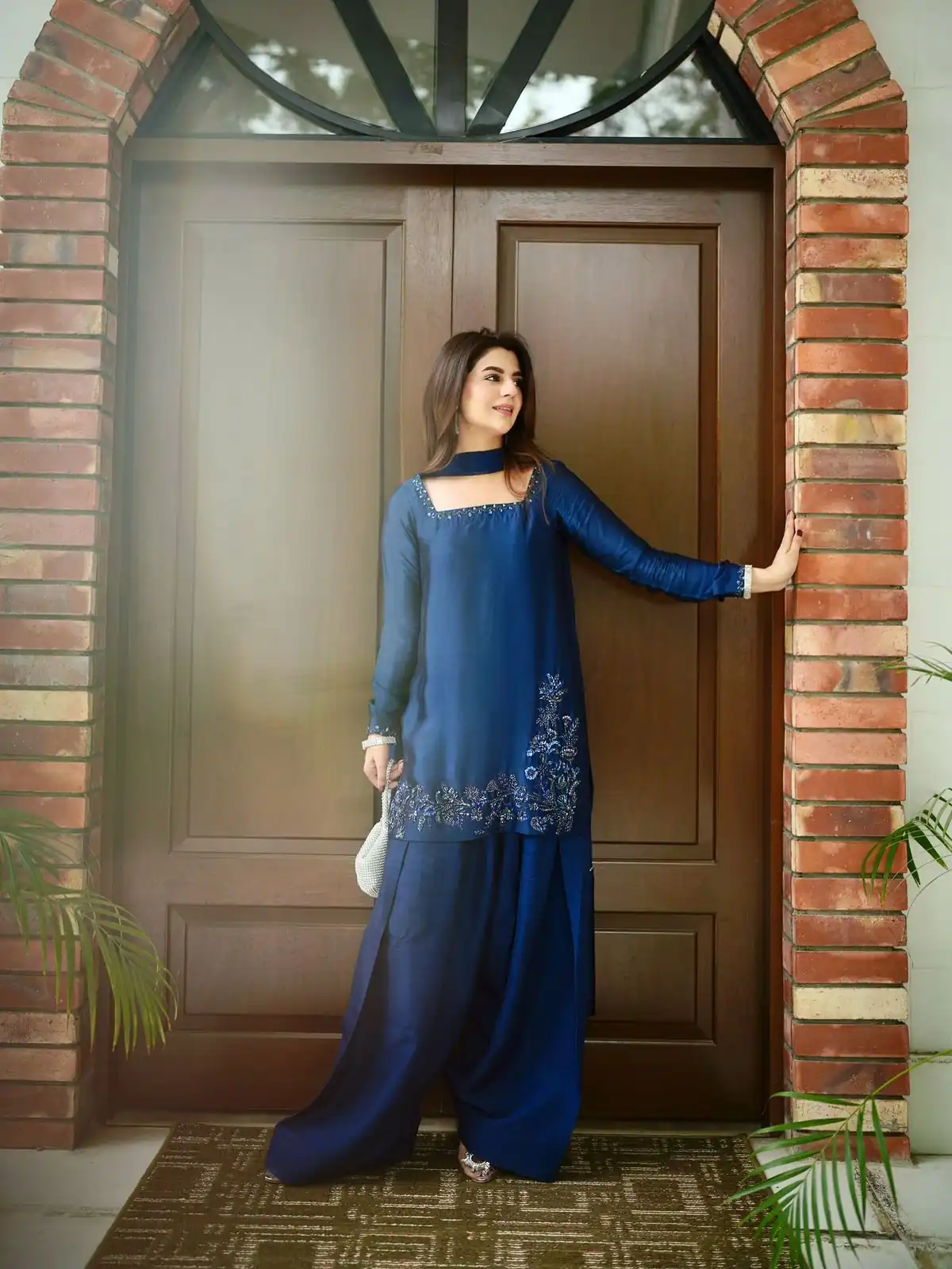 Navy Blue Natural Crep Silk Sequence Work Salwar Suit