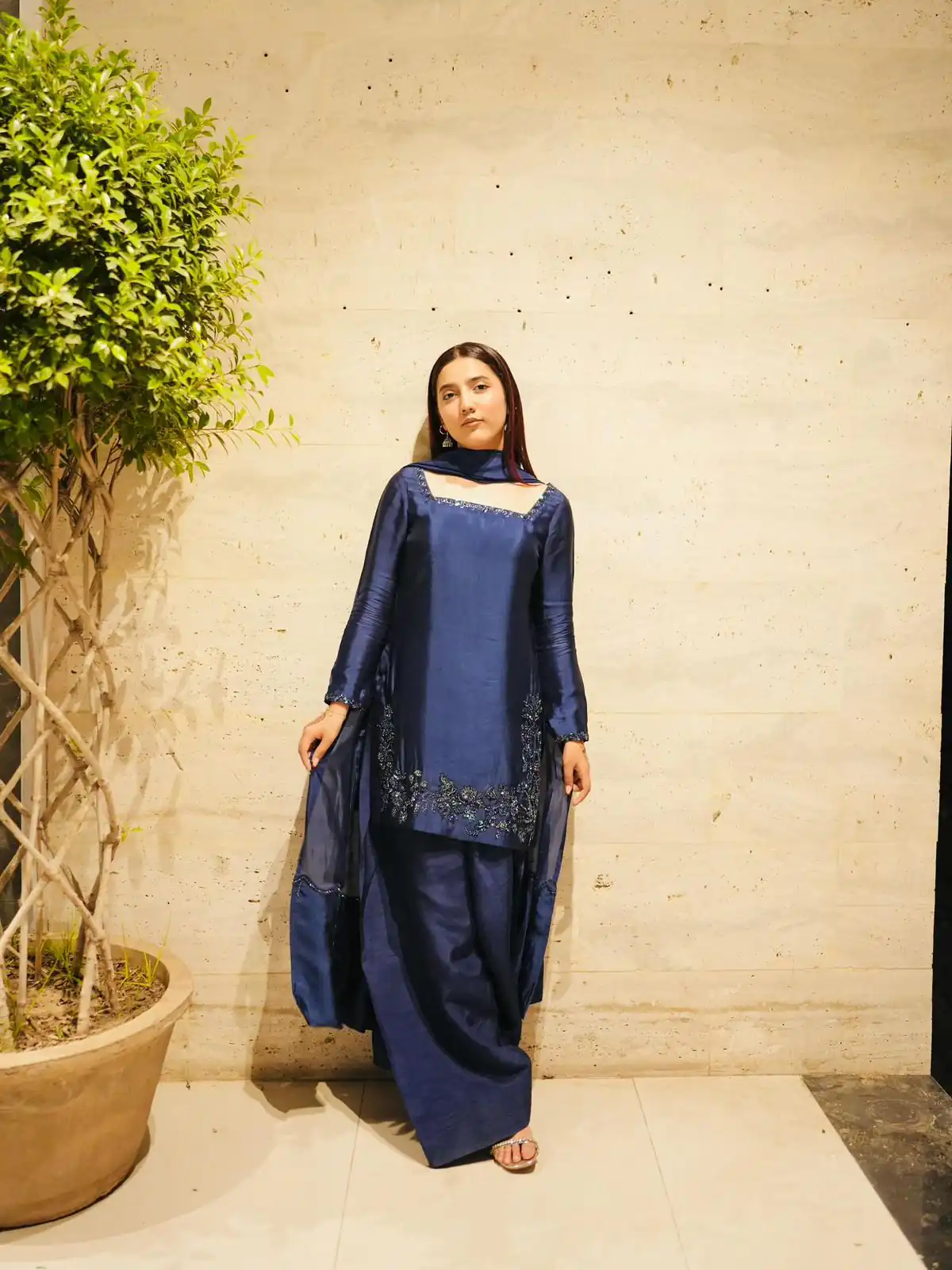 Navy Blue Natural Crep Silk Sequence Work Salwar Suit - Image 8