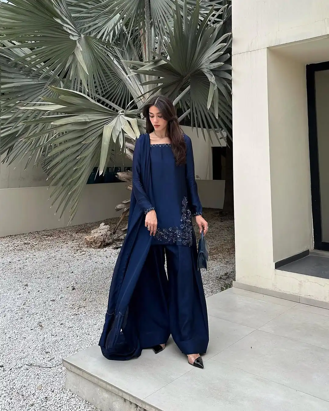 Navy Blue Natural Crep Silk Sequence Work Salwar Suit - Image 10