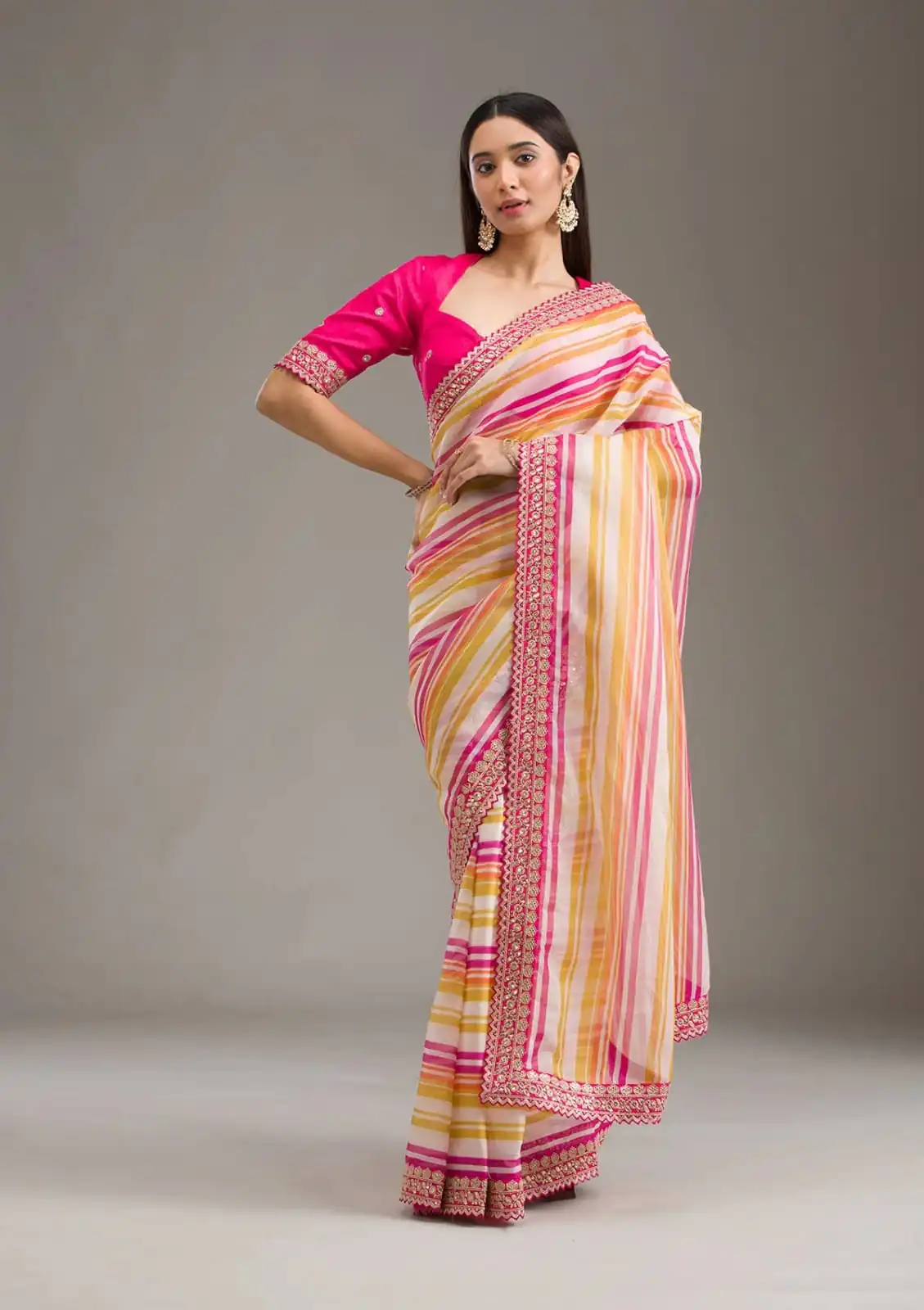 Pink Chinon Silk Embroidery Cut Work Saree