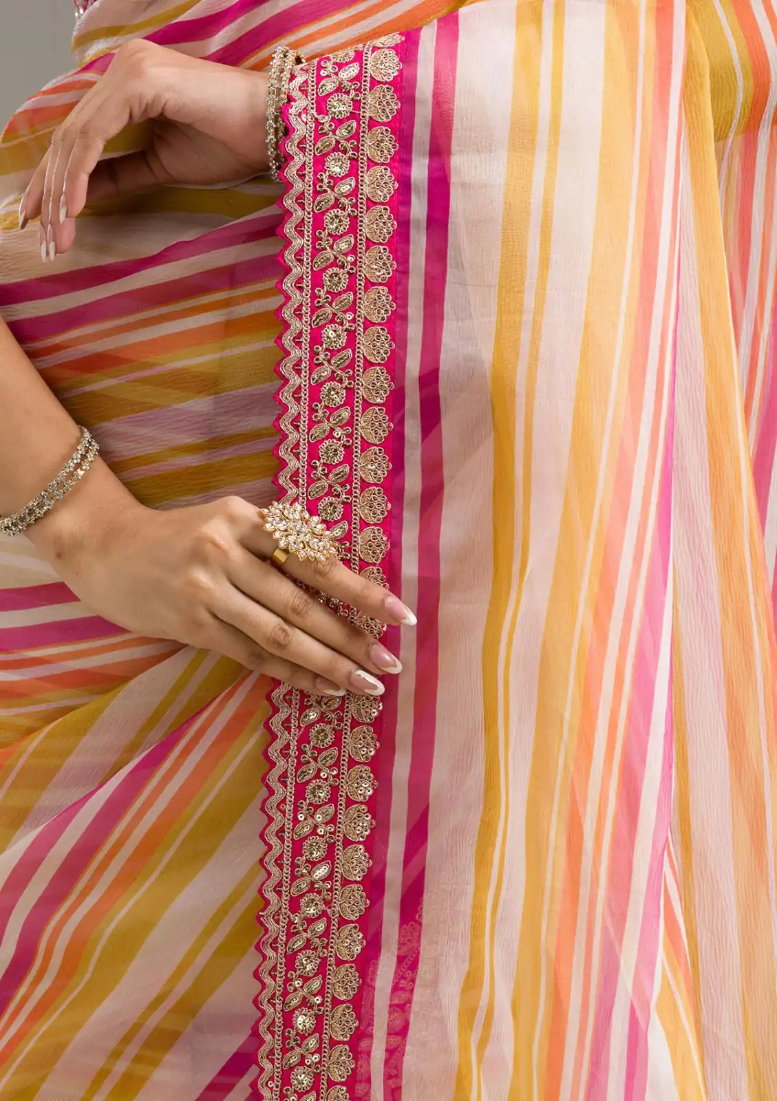 Pink Chinon Silk Embroidery Cut Work Saree - Image 4