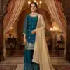 Peacock Blue Organza Silk Thread Work Salwar Suit