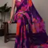 Purple Weightless Marbal Lace Border Work Saree