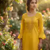 Yellow Rayon Chikan Work Kurti