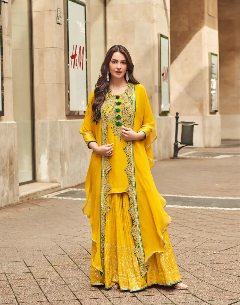 Yellow Georgette Embroidery Lace Work Salwar Suit