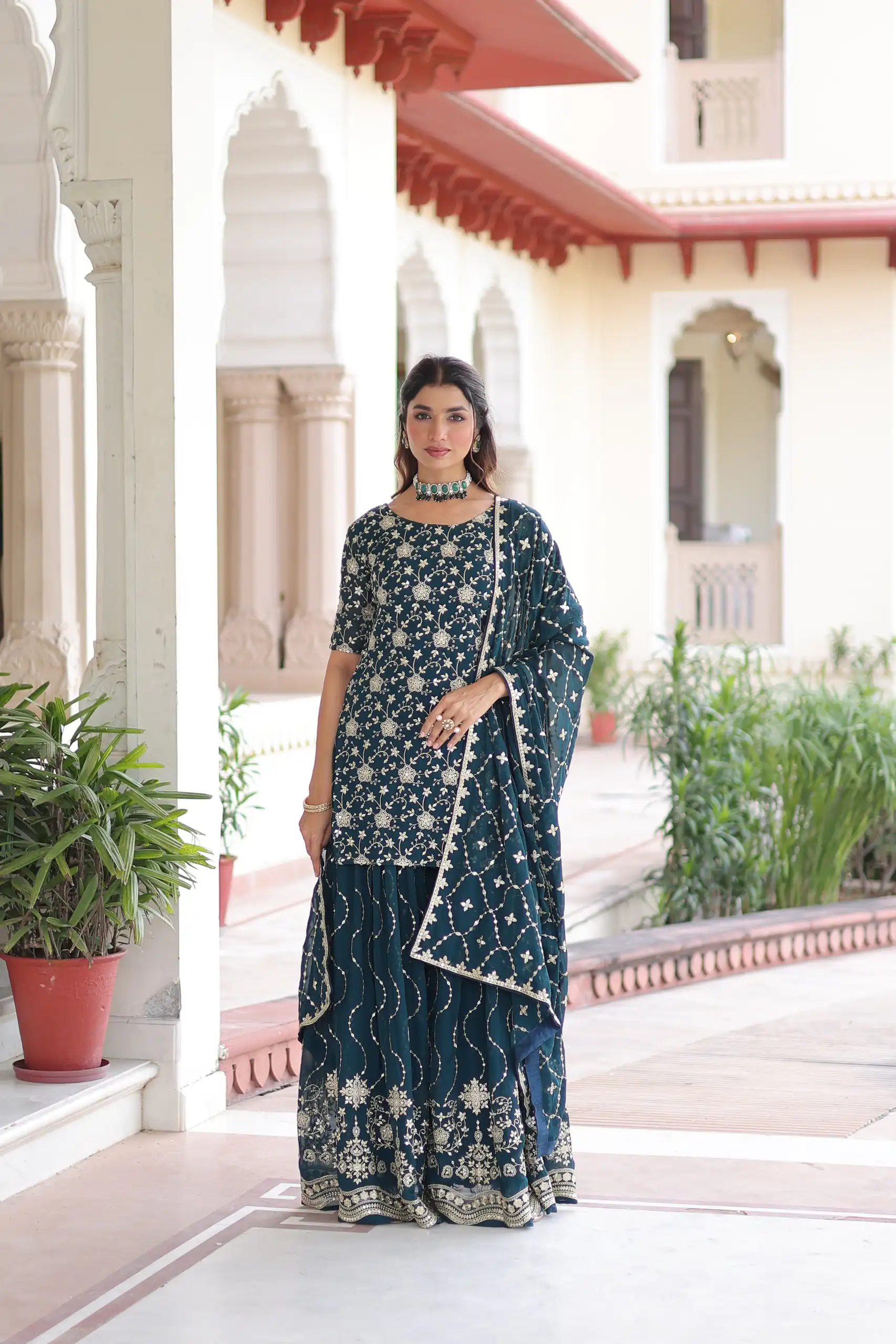 Navy Blue Georgette Embroidery Sequins Work Salwar Suit