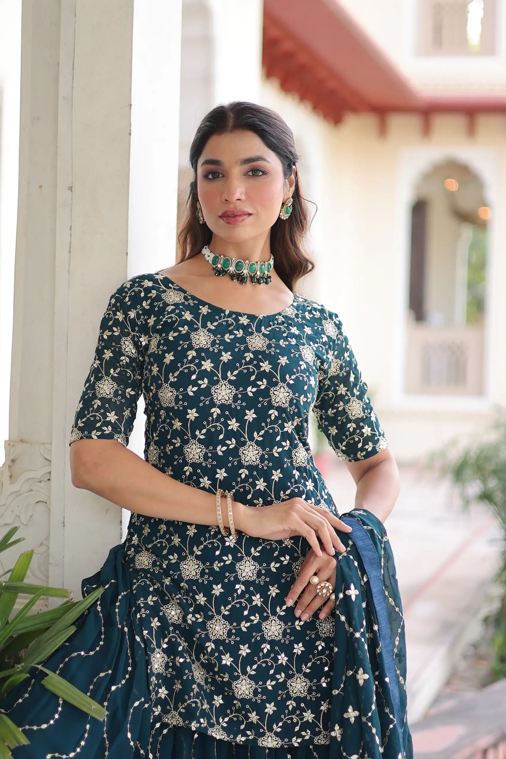 Navy Blue Georgette Embroidery Sequins Work Salwar Suit - Image 3