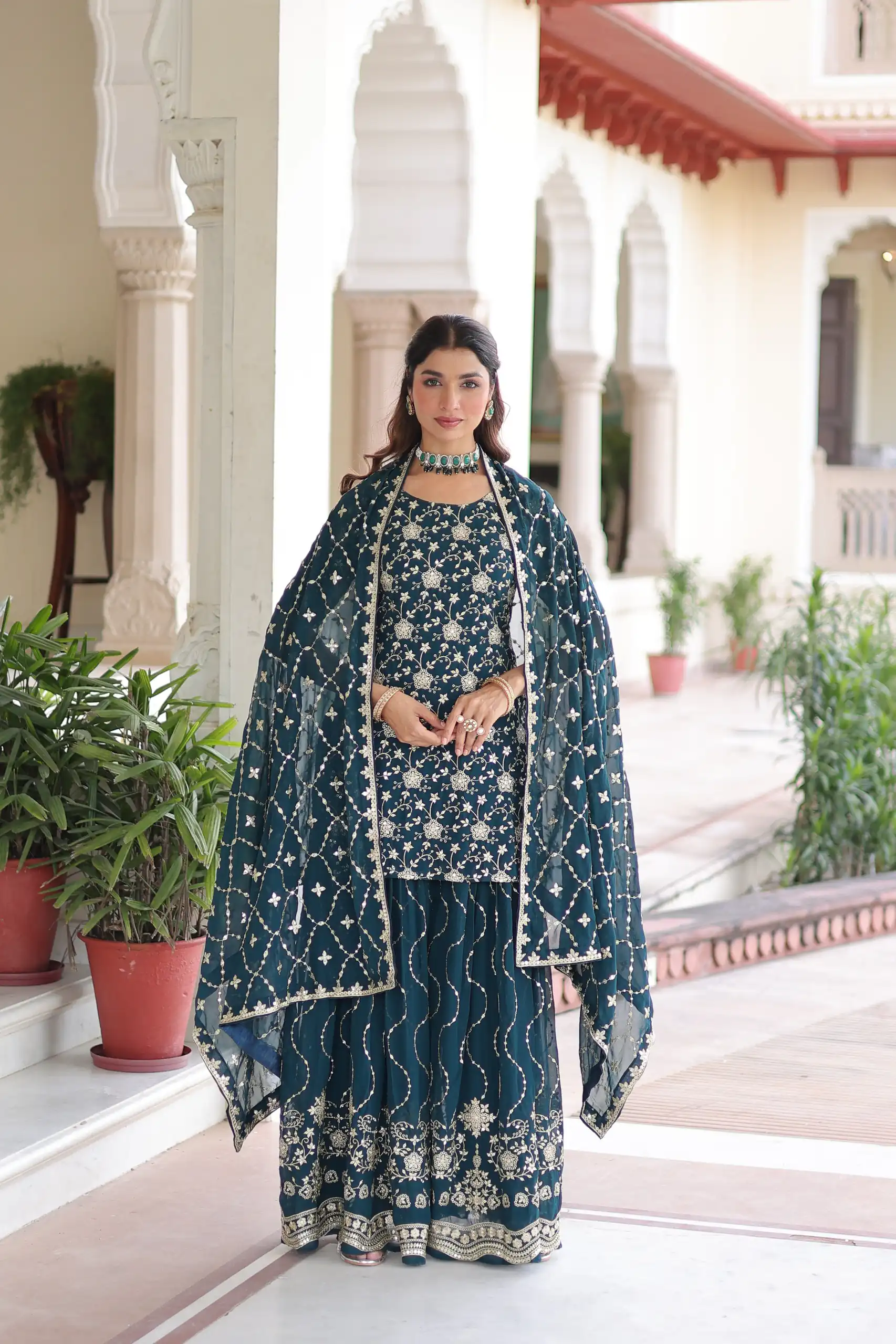 Navy Blue Georgette Embroidery Sequins Work Salwar Suit - Image 4