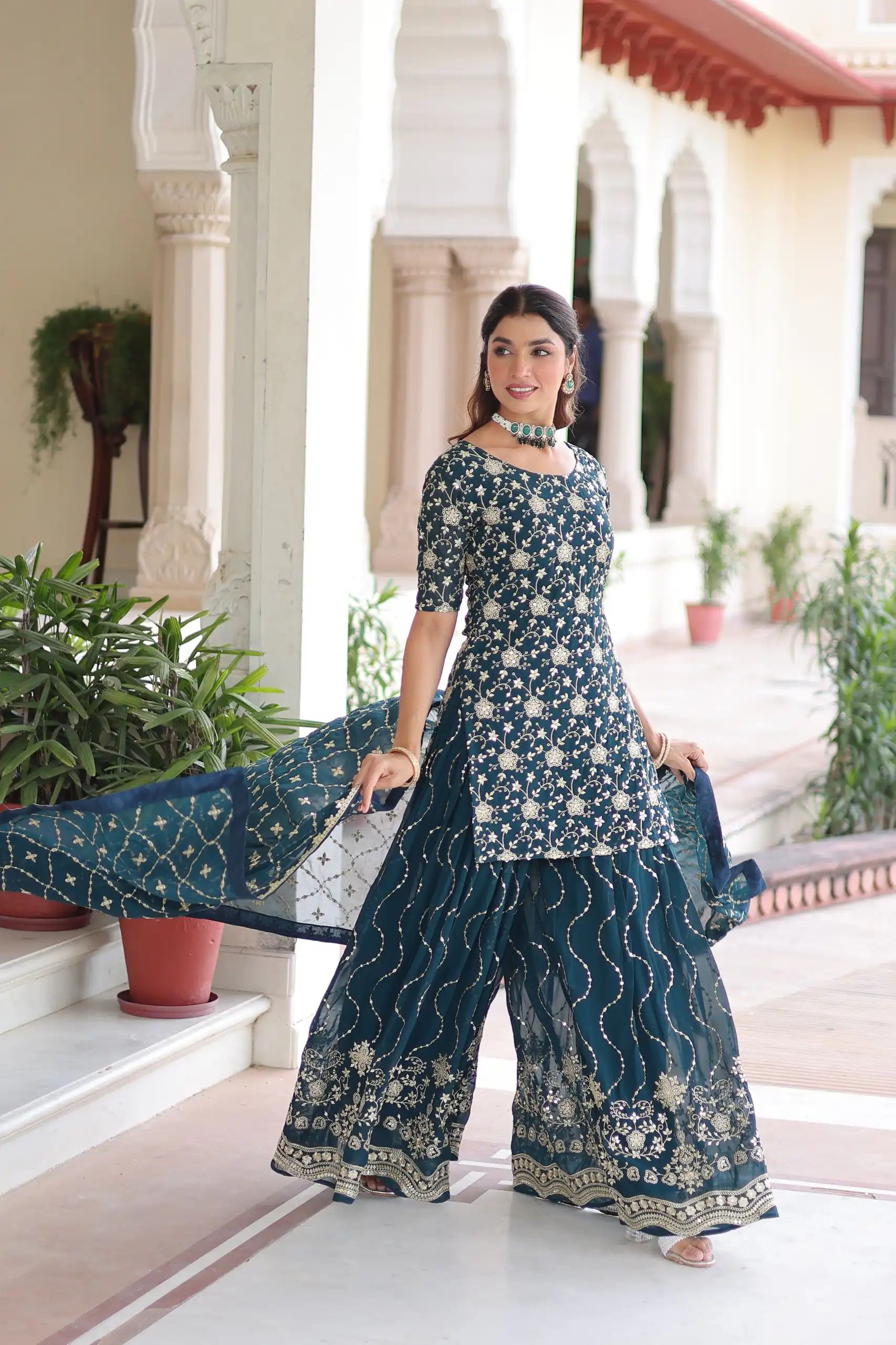 Navy Blue Georgette Embroidery Sequins Work Salwar Suit - Image 5