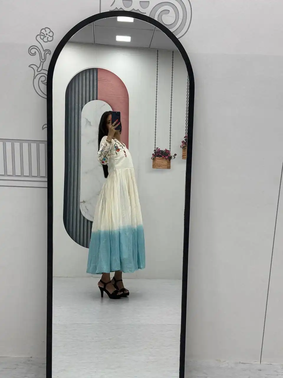 Sky Blue Soft Cotton Embroidery Work Gown - Image 2