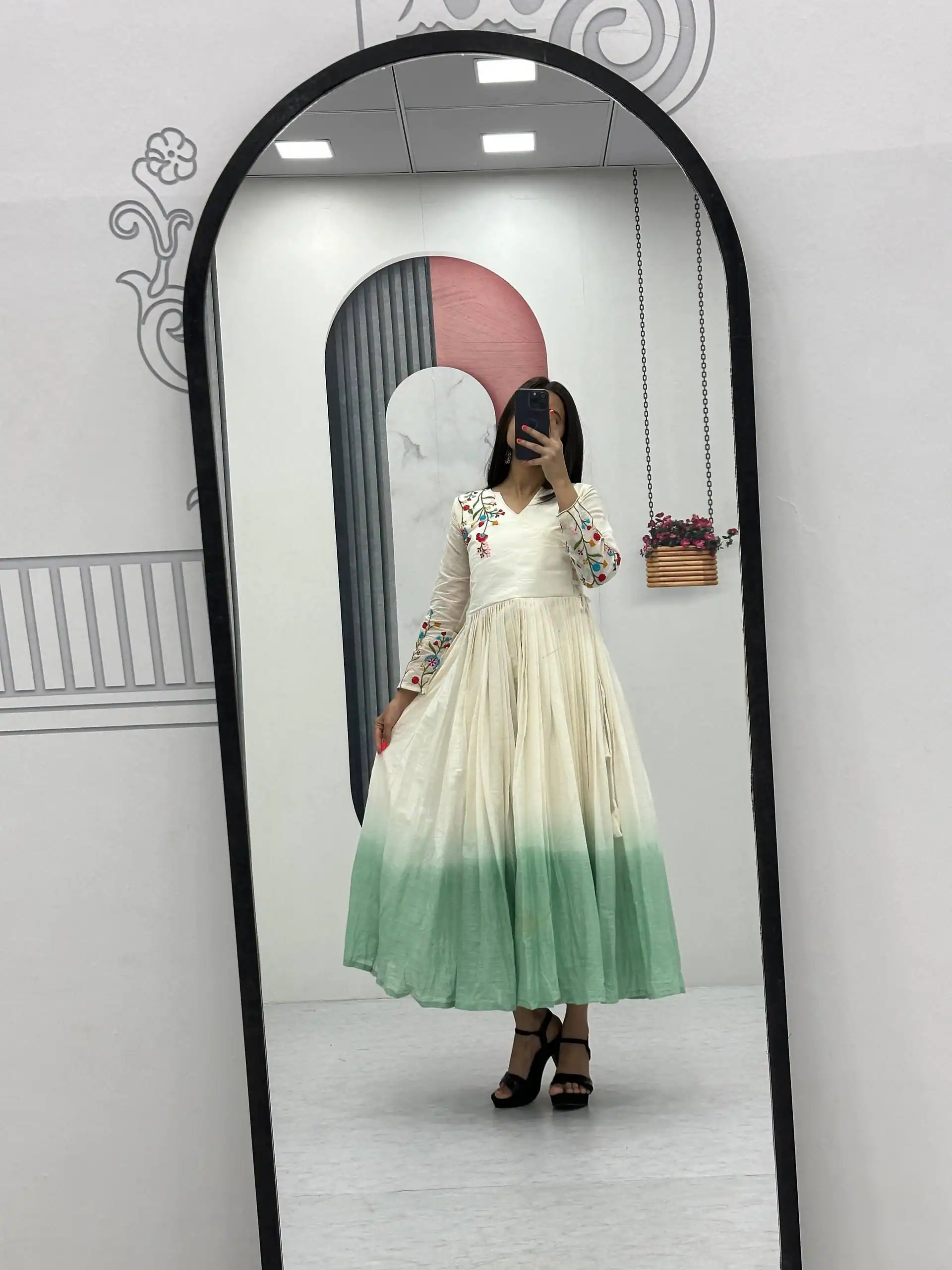 Pista Soft Cotton Embroidery Work Gown - Image 3