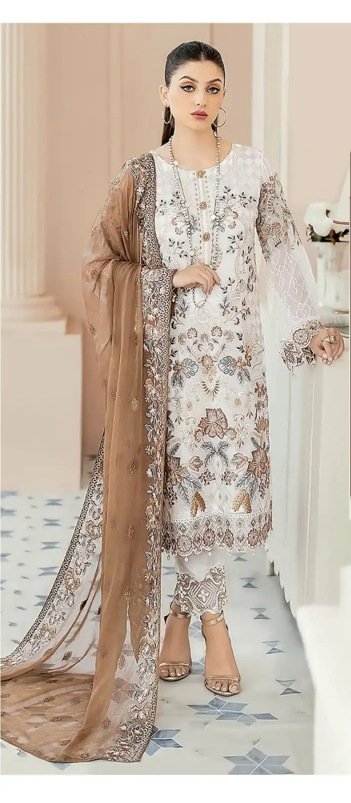 Brown Georgette With Embroidery Work Salwar Suit
