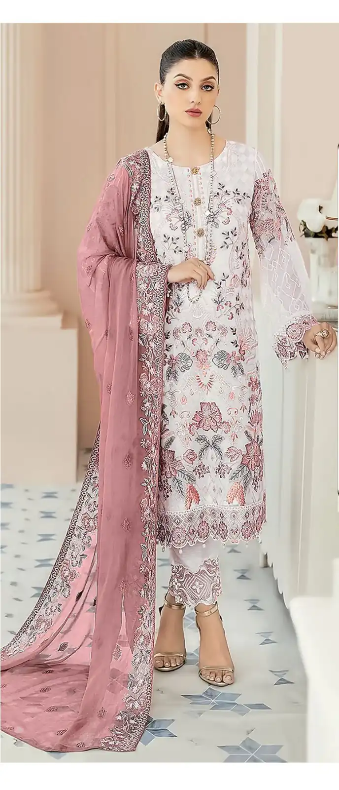Pink Georgette With Embroidery Work Salwar Suit