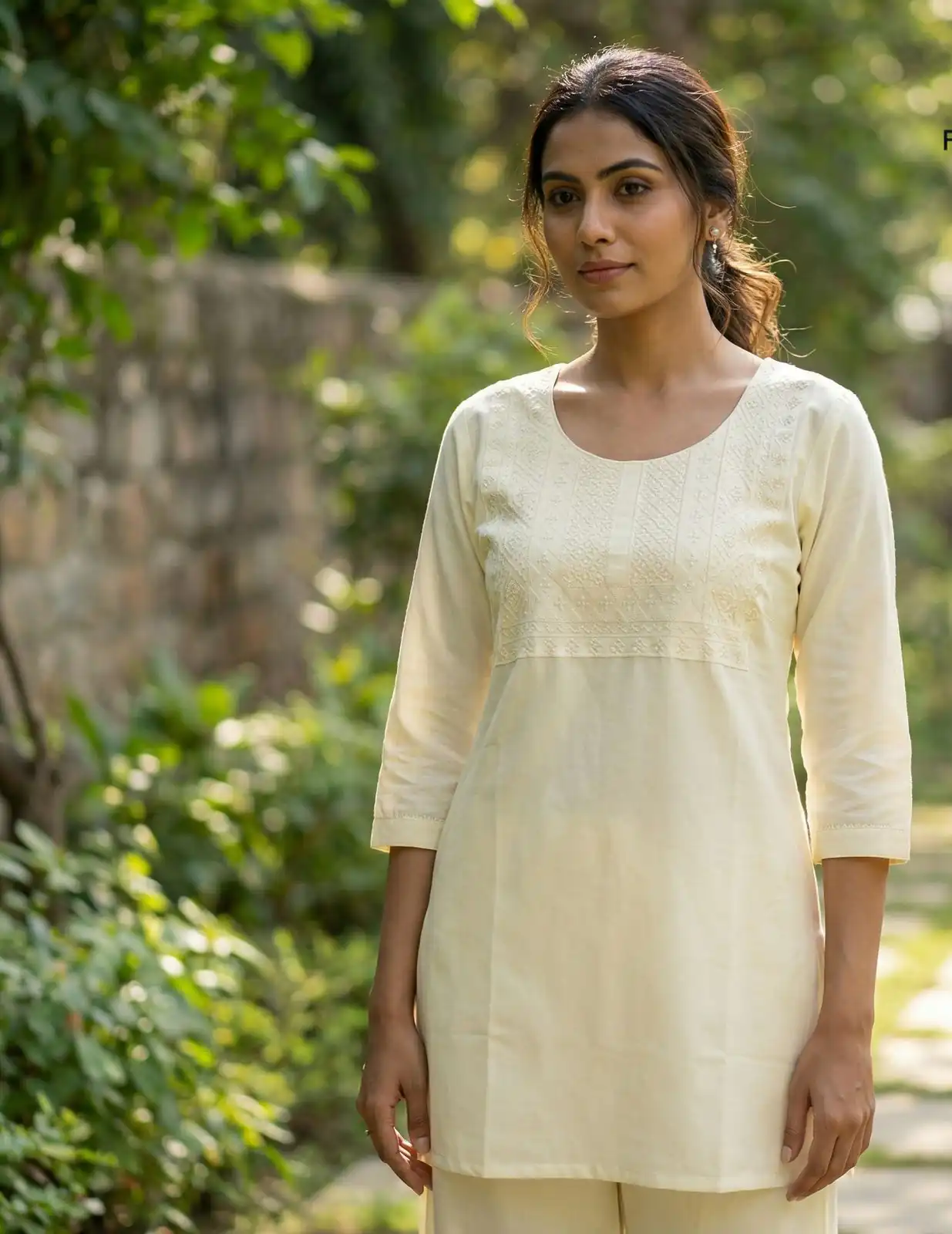 Off White Rayon Thread Work Kurti