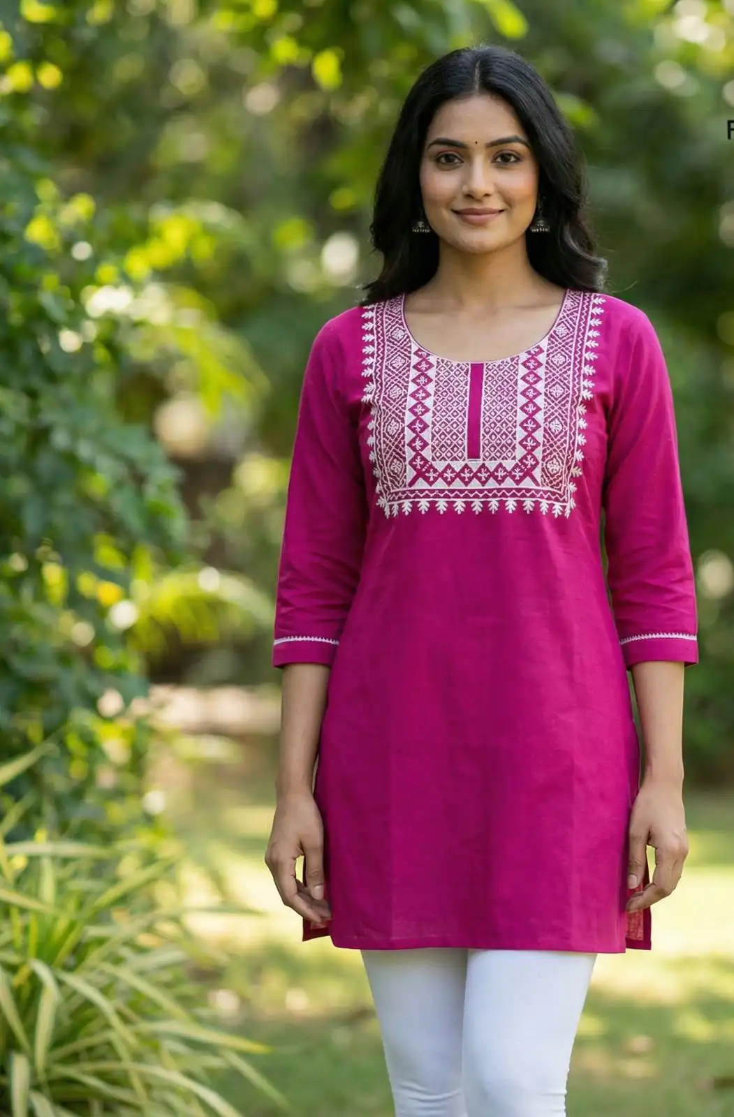 Pink Rayon Thread Work Kurti