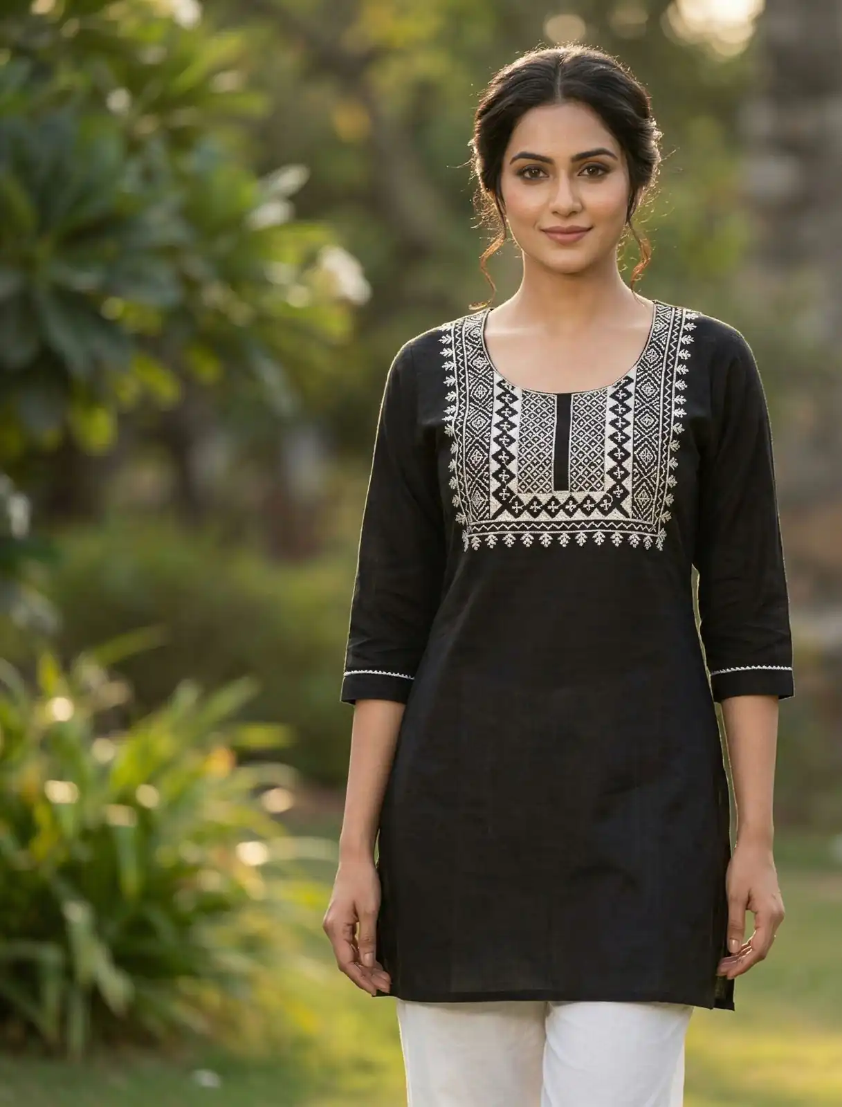 Black Rayon Thread Work Kurti