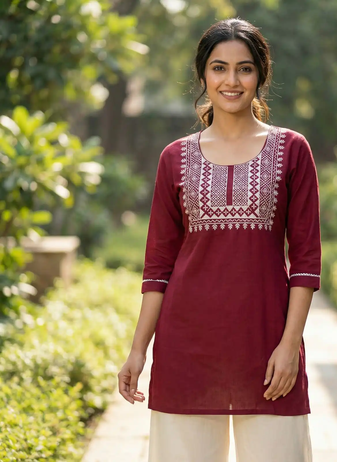 Maroon Rayon Thread Work Kurti