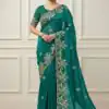 Teal Soft Organza Silk With Sequins Work Saree