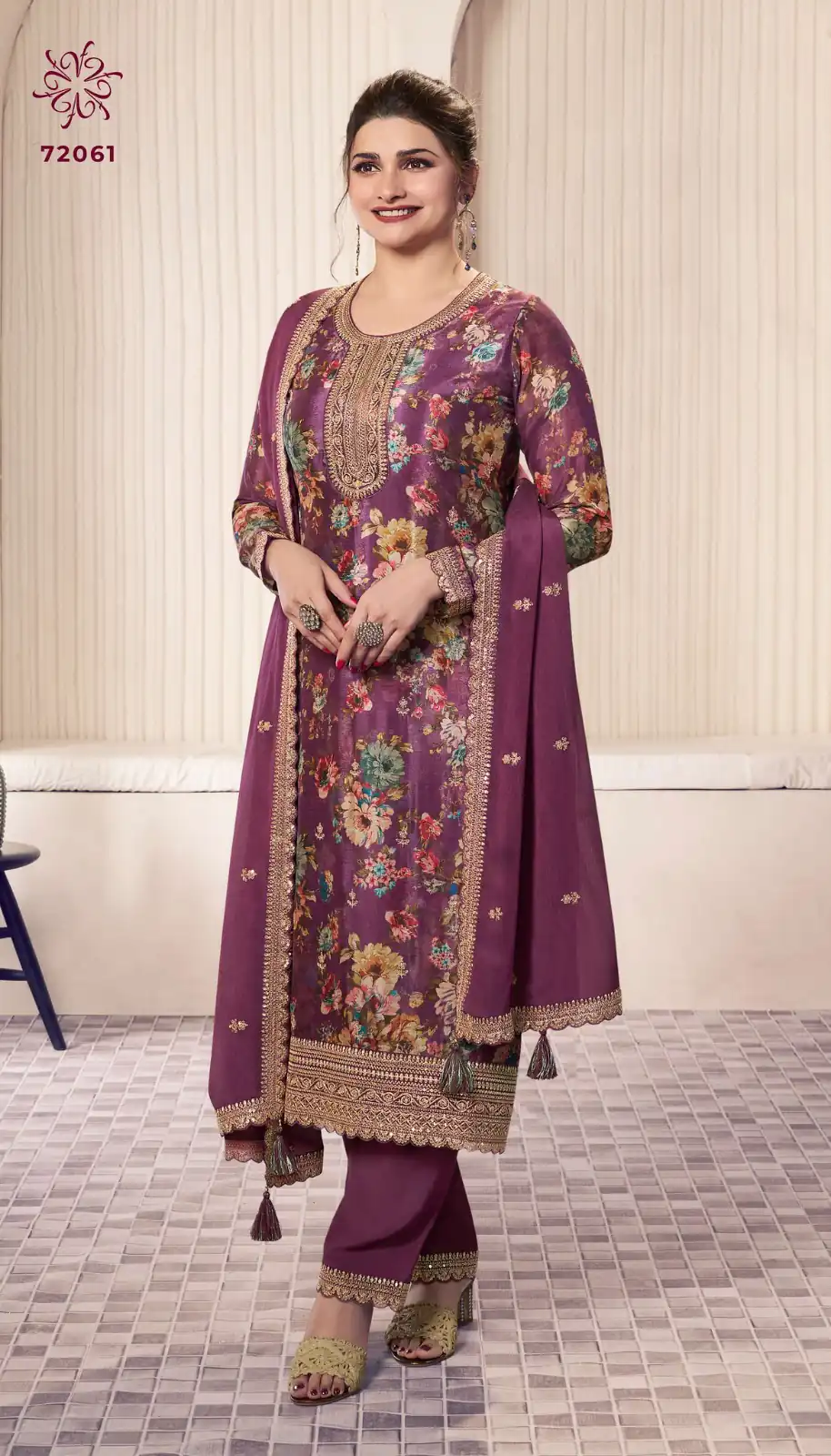 Wine Vichitra Digital Print Embroidery Work Salwar Suit
