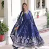 Blue Vichitra Silk Sequins Work Gown