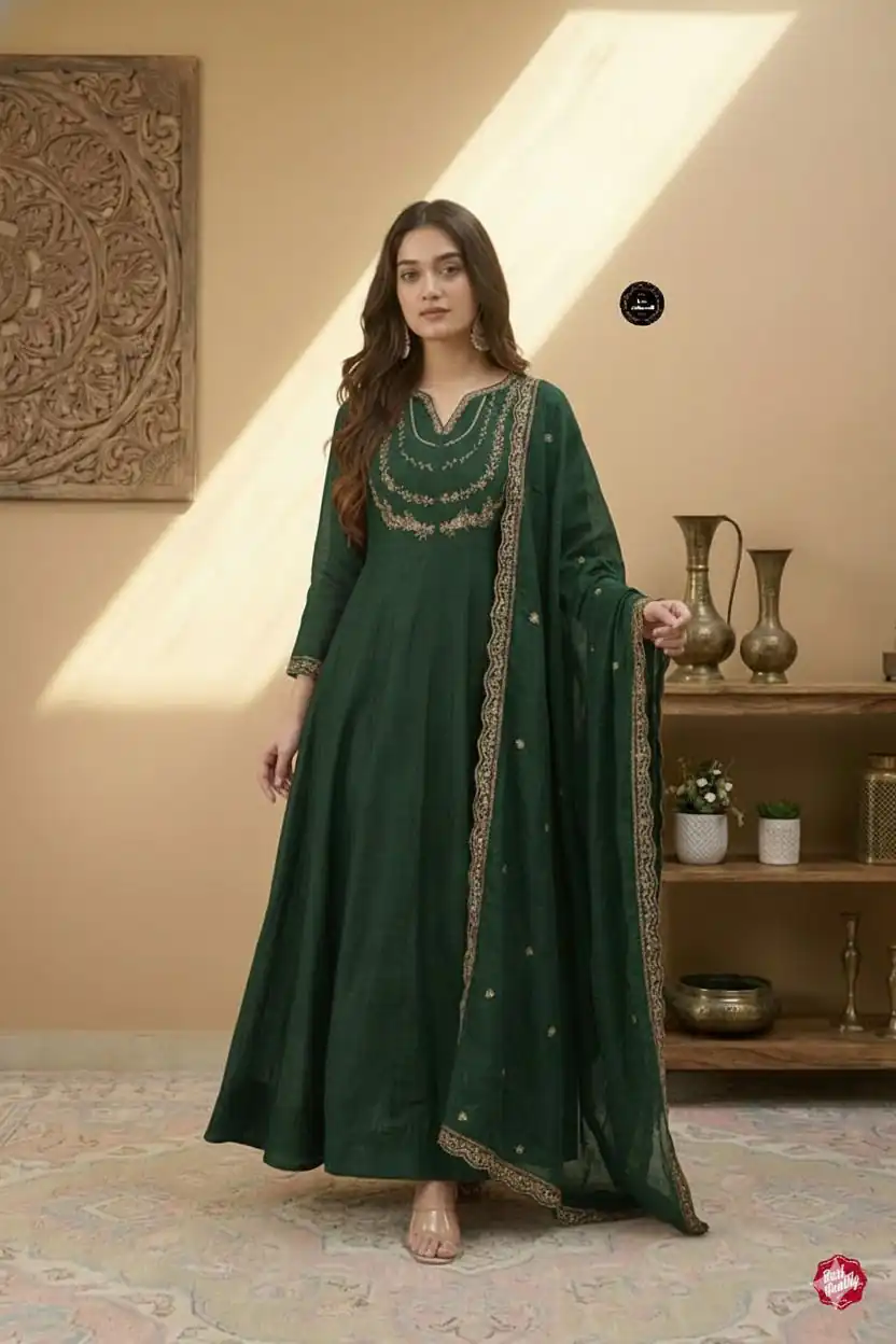 Green Vichitra Silk Sequence Work Gown