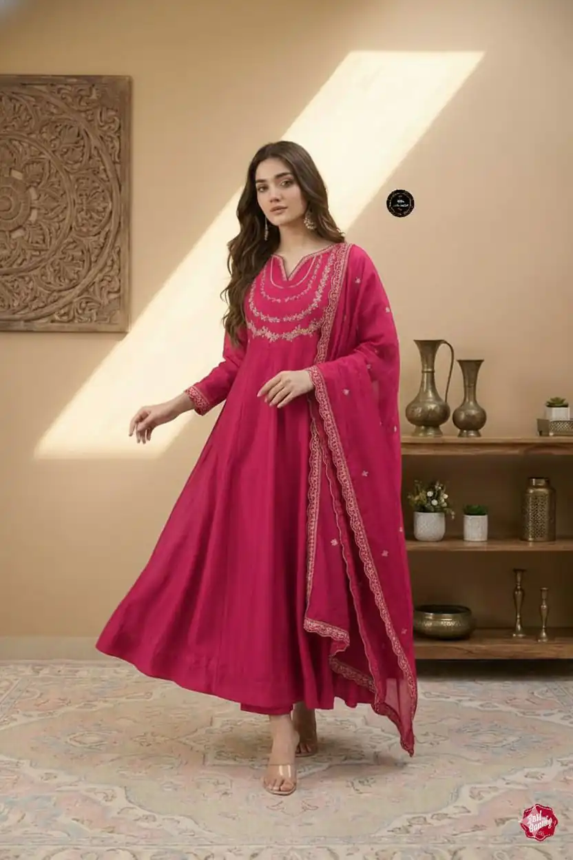 Pink Vichitra Silk Sequence Work Gown