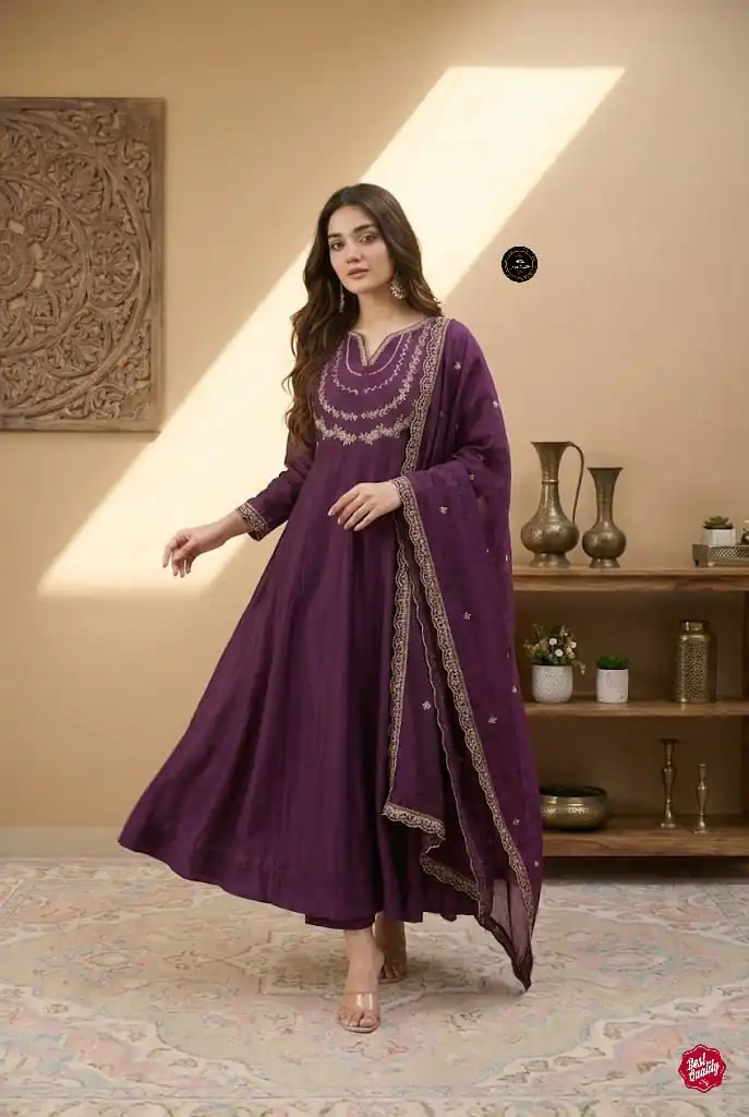 Wine Vichitra Silk Sequence Work Gown - Image 2