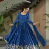 Blue Chinon Zari Embroidery Work Gown