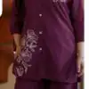 Wine Cotton Slub Embroidery Work Kurti