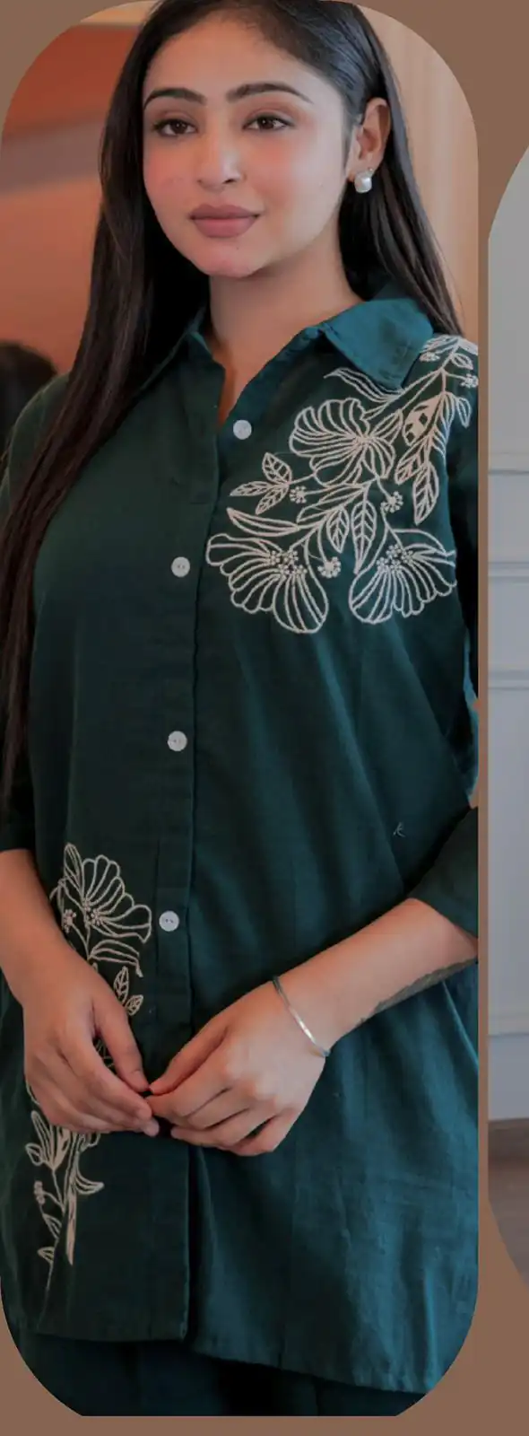 Teal Cotton Slub Embroidery Work Kurti - Image 2