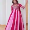 Pink Fox Georgette Embroidery Thread Work Gown