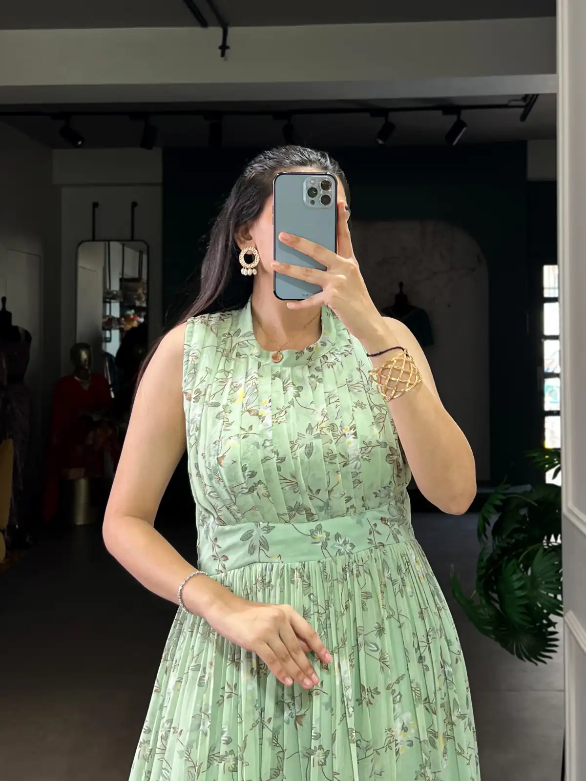 Sea Green Weightless Marbal Floral Print Gown - Image 4