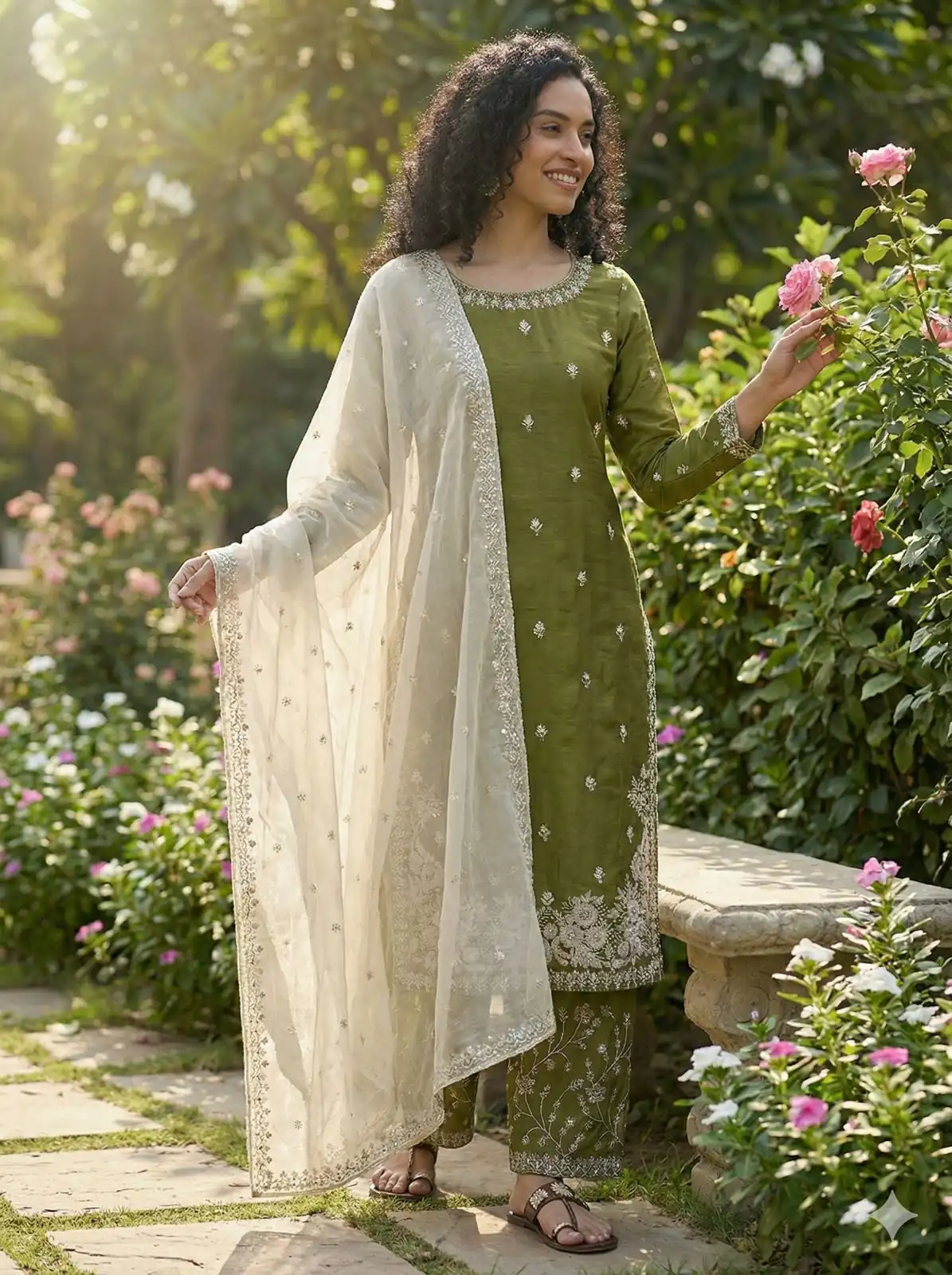Mahendi Organza Silk Lace Embroidery Work Salwar Suit - Image 4