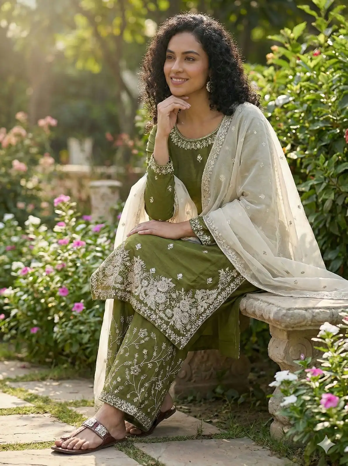Mahendi Organza Silk Lace Embroidery Work Salwar Suit - Image 5