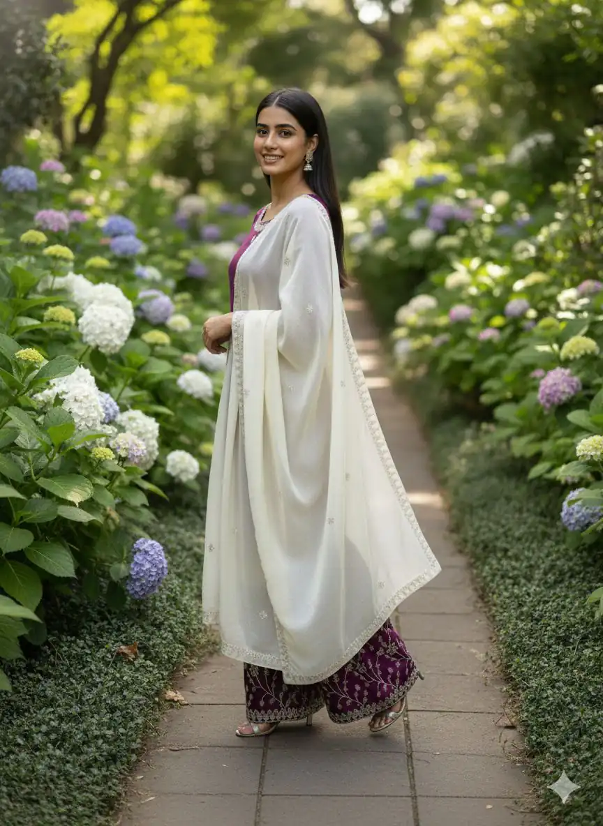 Wine Organza Silk Lace Embroidery Work Salwar Suit - Image 4