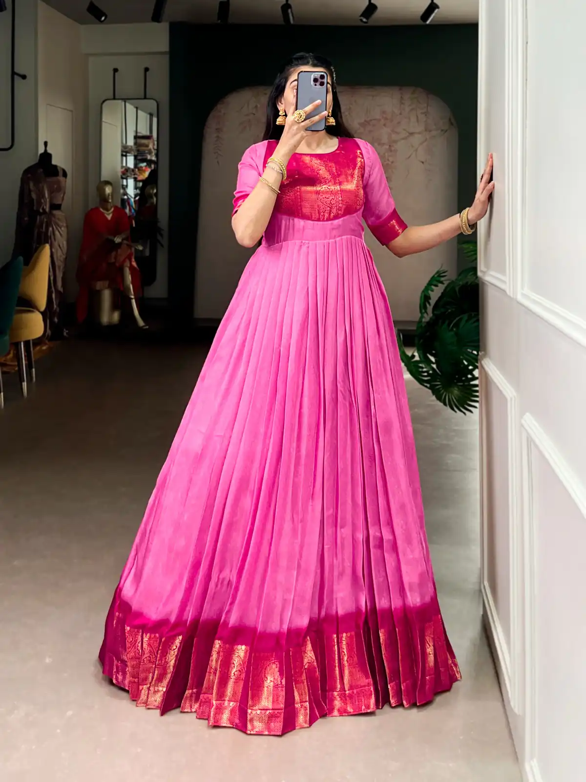 Pink Mass Mello Zari Work Gown