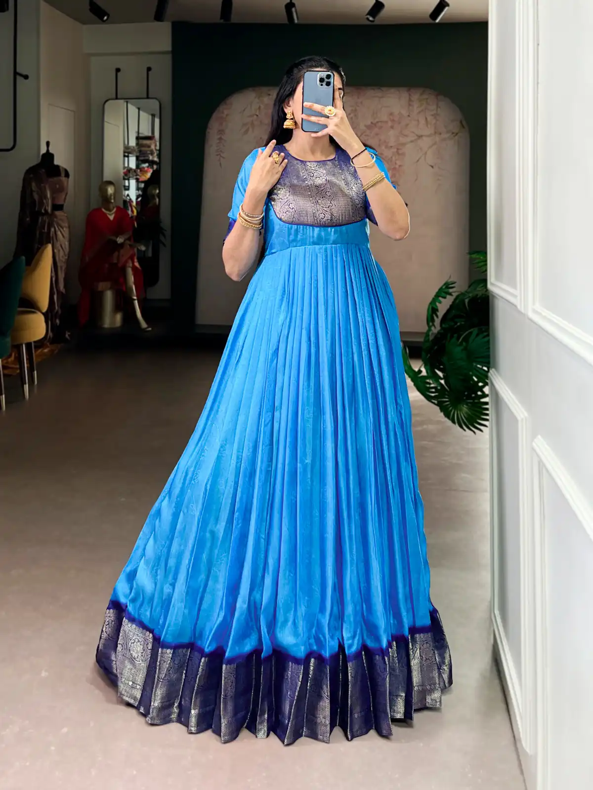 Blue Mass Mello Zari Work Gown